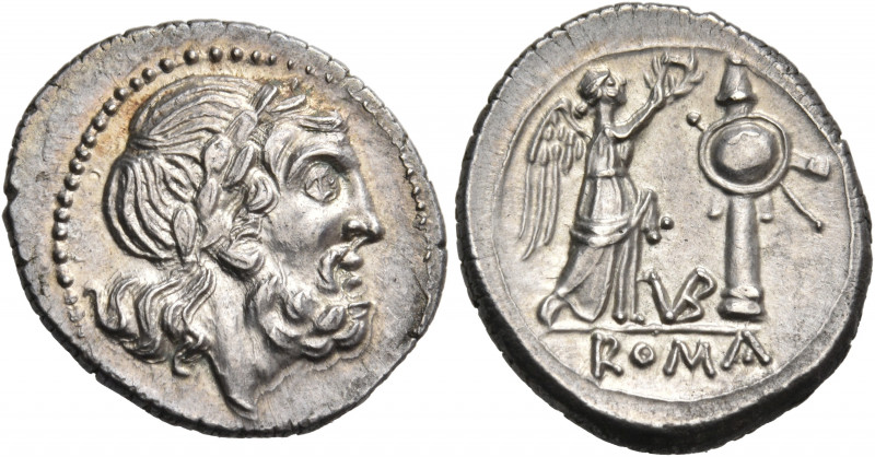 Anonymous, 211-208 BC. Victoriatus (Silver, 19 mm, 3.36 g, 3 h), Rome. Laureate ...