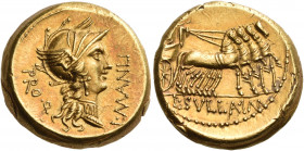 L. Sulla and L. Manlius Torquatus, 82 BC. Aureus (Gold, 19 mm, 10.90 g, 9 h), Rome. L · MANLI / PRO · Q Head of Roma to right, wearing winged helmet w...