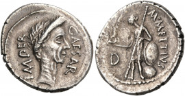 Julius Caesar, 44 BC. Denarius (Silver, 19 mm, 3.61 g, 1 h), struck under the magistrate M. Mettius. CAESAR IMPER Head of Julius Caesar to right weari...
