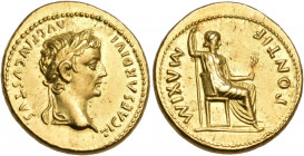 Tiberius, 14-37. Aureus (Gold, 20 mm, 8.03 g, 12 h), Lugdunum, 15-18. TI CAESAR DIVI AVG F AVGVSTVS "Youthful" laureate head of Tiberius to right. Rev...