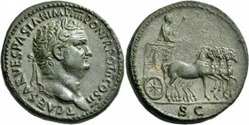 Titus, as Caesar, 69-79. Sestertius (Orichalcum, 33 mm, 26.66 g, 6 h), celebrating the conquest of Judaea, Rome, 72-73. T CAESAR VESPASIAN IMP IIII PO...