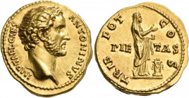 Antoninus Pius, as Caesar, 28 February - 11 July, 138. Aureus (Gold, 20 mm, 7.27 g, 5 h), struck under Hadrian, Rome. IMP T AEL CAES ANTONINVS Bare he...