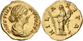 Faustina Junior, Augusta, 147-175. Aureus (Gold, 20 mm, 7.31 g, 5 h), struck under Marcus Aurelius, Rome, 161-164. FAVSTINA AVGVSTA Draped bust of Fau...