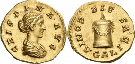 Crispina, Augusta, 178-182. Aureus (Gold, 20.5 mm, 7.19 g, 12 h), Rome, 177-178. CRISPINA AVG Draped bust of Crispina to right, her hair pulled back a...