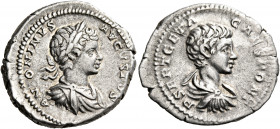 Caracalla, with Geta as Caesar, 198-217. Denarius (Silver, 20.5 mm, 3.32 g, 1 h), Rome, c. 201. ANTONINVS AVGVSTVS Laureate, draped and cuirassed bust...
