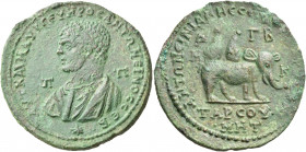 CILICIA. Tarsus. Caracalla, 198-217. (Bronze, 36 mm, 18.19 g, 1 h). AYT KAI M AYP CEYHPOC ANTΩNEINOC CEB / Π - Π Bust of Caracalla to left, wearing th...