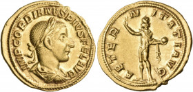 Gordian III, 238-244. Aureus (Gold, 20 mm, 4.66 g, 6 h), Rome, 240-243. IMP GORDIANVS PIVS FEL AVG Laureate, draped and cuirassed bust of Gordian III ...