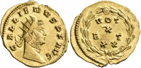 Gallienus, 253-268. Aureus (Gold, 22 mm, 3.63 g, 6 h), Mediolanum, 262. GALLIENVS P F AVG Radiate head of Gallienus to right. Rev. VOT / X / ET / XX w...