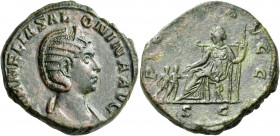 Salonina, Augusta, 254-268. Sestertius (Orichalcum, 29 mm, 20.33 g, 6 h), Rome, 2nd - 4th emission, 254-260. CORNELIA SAL - ONINA AVG Diademed and dra...