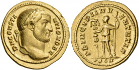 Constantius I Chlorus, as Caesar, 293-305. Aureus (Gold, 18 mm, 5.37 g, 12 h), Rome, 294. D N CONSTA-NTIO NOB C Laureate head of Constantius to right....