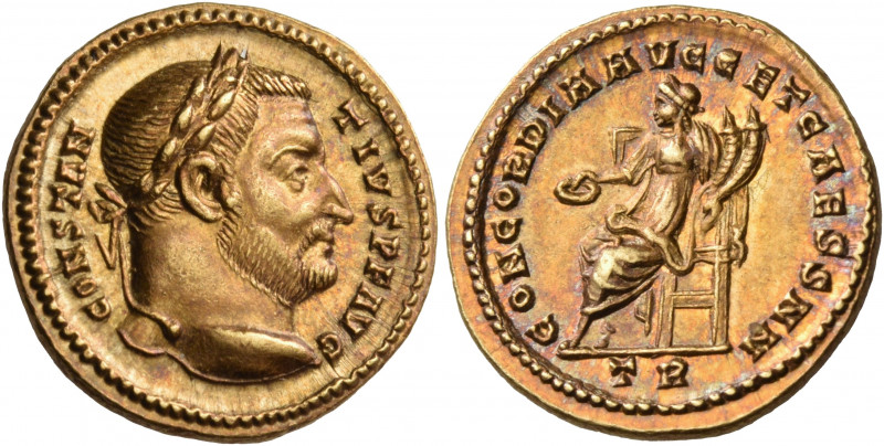 Constantius I, 305-306. Aureus (Gold, 18 mm, 5.32 g, 5 h), Treveri. CONSTAN-TIVS...