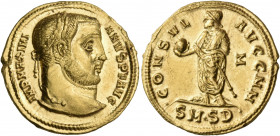Galerius, 305-311. Aureus (Gold, 19.5 mm, 5.42 g, 12 h), Serdica, 305-306. IMP MAXIMI - ANVS PF AVG Laureate head of Galerius to right. Rev. CONSVL AV...