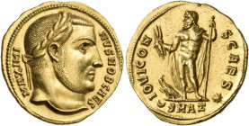 Maximinus II, as Caesar, 305-309. Aureus (Gold, 19.5 mm, 5.33 g, 12 h), Antioch, 305-308. MAXIMI-NVS NOB CAES Laureate head of Maximinus II to right. ...