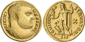 Licinius I, 308-324. Aureus (Gold, 20 mm, 5.33 g, 11 h), Siscia, 316. LICINI-VS P F AVG Laureate and draped bust of Licinius I to right. Rev. IOVI CON...