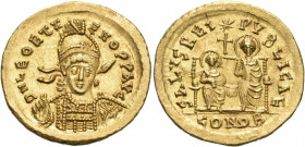 Leo II, with Zeno, 474. Solidus (Gold, 21 mm, 4.48 g, 7 h), Constantinople. DN LEO ET Z-ENO P P AVG Helmeted, diademed and cuirassed bust of an empero...