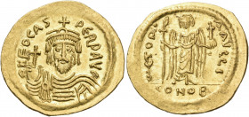Phocas, 602-610. Solidus (Gold, 22 mm, 4.38 g, 7 h), Constantinople, I = 10th officina, 602-603. O N FOCAS PЄRP AVG Draped and cuirassed bust of Focas...