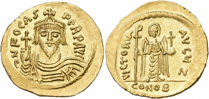 Phocas, 602-610. Solidus (Gold, 21.5 mm, 4.47 g, 7 h), Constantinople, Z = 7th o...