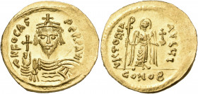 Phocas, 602-610. Solidus (Gold, 21 mm, 4.34 g, 7 h), Constantinople, I = 10th officina, 607-609. d N FOCAS PERP AVI Draped and cuirassed bust of Phoca...