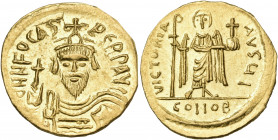 Phocas, 602-610. Solidus (Gold, 20 mm, 4.32 g, 7 h), Constantinople, I = 10th officina, 607-609. d N FOCAS PERP AVI Draped and cuirassed bust of Phoca...
