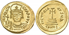 Heraclius, 610-641. Solidus (Gold, 21 mm, 4.45 g, 7 h), Constantinople, A = 1st officina, 610-613. dN hERACLI-ЧS PP AVC Draped and cuirassed bust of H...