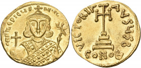 Philippicus (Bardanes), 711-713. Solidus (Gold, 20 mm, 4.43 g, 6 h), Constantinople, B = 2nd officina. d N FILEPPICЧS MЧL-[TЧS AN] Crowned bust of Phi...