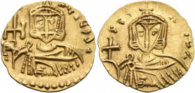Nicephorus I, with Stauracius, 802-811. Solidus (Gold, 20.5 mm, 4.43 g, 7 h), Syracuse, 810-811. N-I-FoRos bA Bearded, facing bust of Nicephorus I, we...