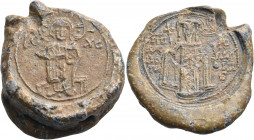 BYZANTINE SEALS, Imperial. John III Ducas (Vatatzes), emperor of Nicaea, 1222-1254. Seal or Bulla (Lead, 31 mm, 45.94 g, 12 h). IC - XC Christ standin...