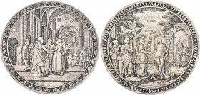 THE DUTCH REPUBLIC. Uncertain city, possibly Amsterdam. Circa 1640s. Marriage Medal (Silver, 66 mm, 27.02 g, 12 h), engraved and partially inlaid in n...