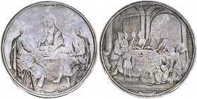 THE DUTCH REPUBLIC. Uncertain city, perhaps Amsterdam. Mid to late 17th century. Marriage Medal (Silver, 52 mm, 28.30 g, 12 h). Christ, his head with ...