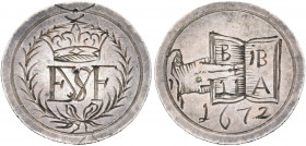 THE DUTCH REPUBLIC. Uncertain city. E.F.v.S., 1672. Medal (Silver, 22 mm, 2.11 g, 12 h), an engraved medal: almost certainly a kind of communion token...
