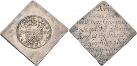 THE DUTCH REPUBLIC. Groningen. 1672. Obsidional 50 Sols (Silver, 34x34 mm, 28.81 g, 12 h), struck in commemoration of Groningen's successful resistanc...