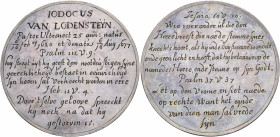 THE DUTCH REPUBLIC. Utrecht. 1677. Medal (Silver, 65 mm, 34.78 g, 12 h), an engraved medal on the death of J. van Lodensteyn, Pastor in Utrecht for 25...