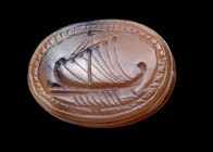 An etruscan agate scarab. Boat.