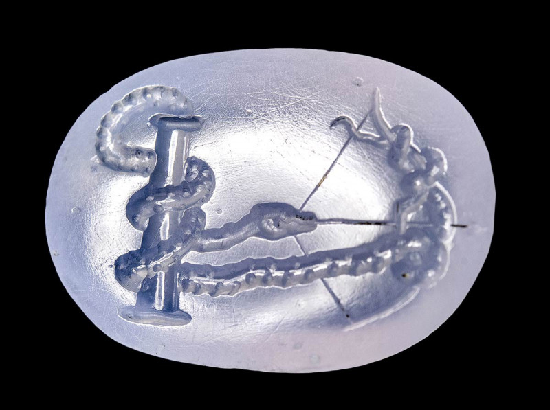 A large roman chalcedony intaglio. Snake with bow. 

 1st century B.C. - 1st c...