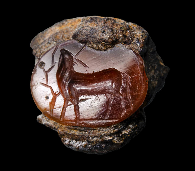 A roman agate intaglio. Antelope. 

2nd - 3rd century A.D.
11x9x4 mm

The h...