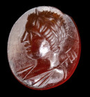 A roman carnelian intaglio. Bust of Mercury.