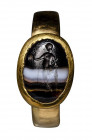 A roman banded agate intaglio set in a postclassical gold ring. Venus.