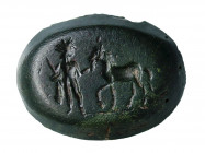A roman green jasper intaglio. Helios and his horse.