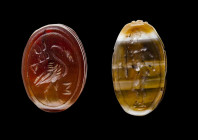 A lot of 2 agate scarabs.