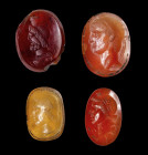A group of 4 roman agate and carnelian intaglios. Varia