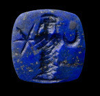 A postclassical lapis lazuli gnostic intaglio. Astrological and magical symbols.