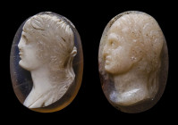 A lot of 2 postclassical double-layered agate cameos. Imperial portraits.