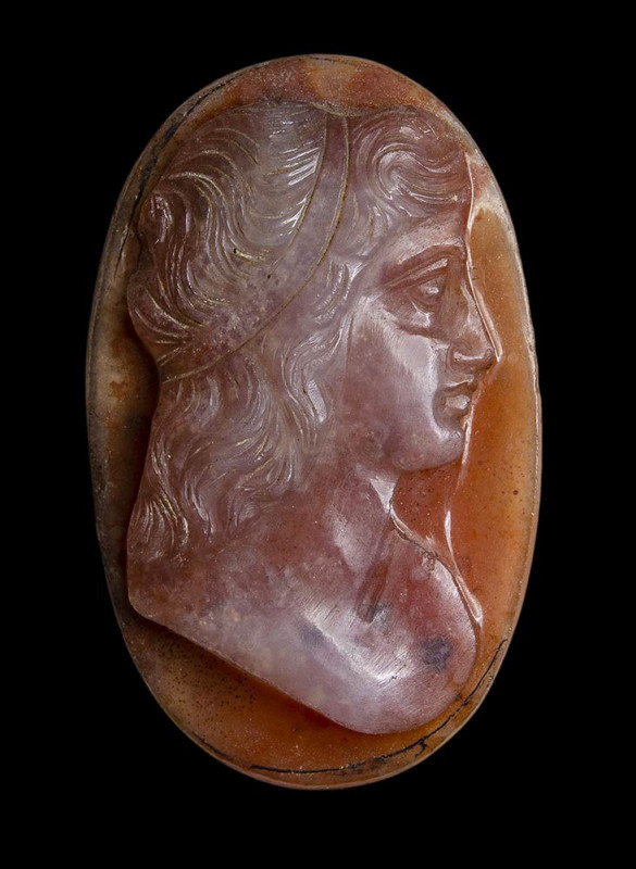 A postclassical double-layered agate cameo. Bust of a Youth.

16th-18th centur...