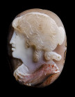 A postclassical three-layered agate cameo. Bust of a matrone.