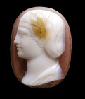 A neoclassical three-layered agate cameo. Female bust.