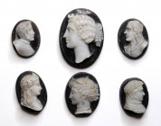 A group of 6 neoclassical double-layered onyx cameos. Portraits.