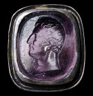A silver ring set with a neoclassical Purple glass impression. Portrait of the Duke of Wellington.