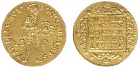 Bataafse Republiek (1795-1806) - Holland - Gouden Dukaat 1805 Dordrecht (Sch. 29 /RRR / Delm. 1171B /RRR) - 3.49 gram - VF/XF / RRR / extremely rare