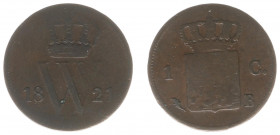 Koninkrijk NL Willem I (1815-1840) - 1 Cent 1821 B (Sch. 338/R) - mintage: 113.132 pcs. - VG - very rare