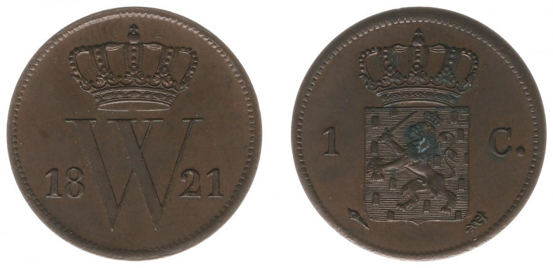 Koninkrijk NL Willem I (1815-1840) - 1 Cent 1821 U (Sch. 325) - green deposit on...